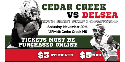 Cedar Creek vs Delsea Sat Nov 20 12pm @CCHS