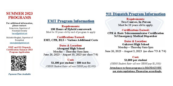 EMT and 911 Dispatch Certification Summer 2023 Program Application