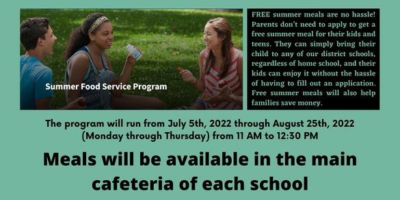 The program will run from July 5th, 2022 through August 25th, 2022 (Monday through Thursday) from 11 AM to 12:30 PM