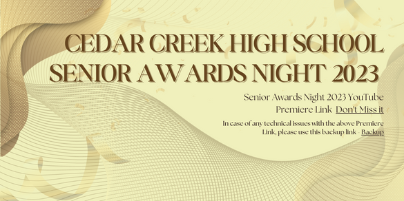 Senior Awards Night 2023 YouTube Premiere Link   https://youtu.be/Ljm5MGj26VA  In case of any technical issues with the above Premiere Link, please use this backup link - https://youtu.be/1HCXhw5Qo2o