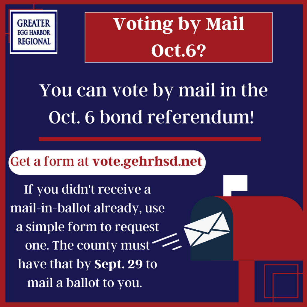 Voting by Mail Oct. 6? You can vote by mail in the Oct 6 bond referendum! Get a form at vote.gehrhsd.net. If you didn't receive a mail-in-ballot already. Use a simple form to request one. The county must have that by Sept. 29 to mail a ballot to you.