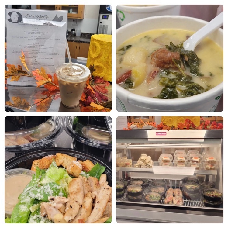 Our Falcon’s Nest Cafe was open for business this week! On the menu was Caesar salad, fall apple salad, Hawaiian chicken sandwich, veggie wrap, hoagie, zuppa Toscana, a pumpkin dessert and a pumpkin spiced latte. Yum! 