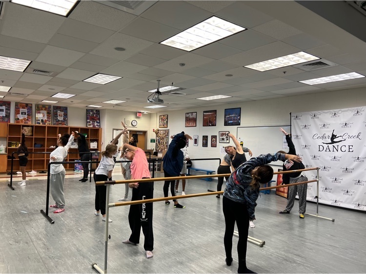 Dance students working hard on their ballet barre exercises. 