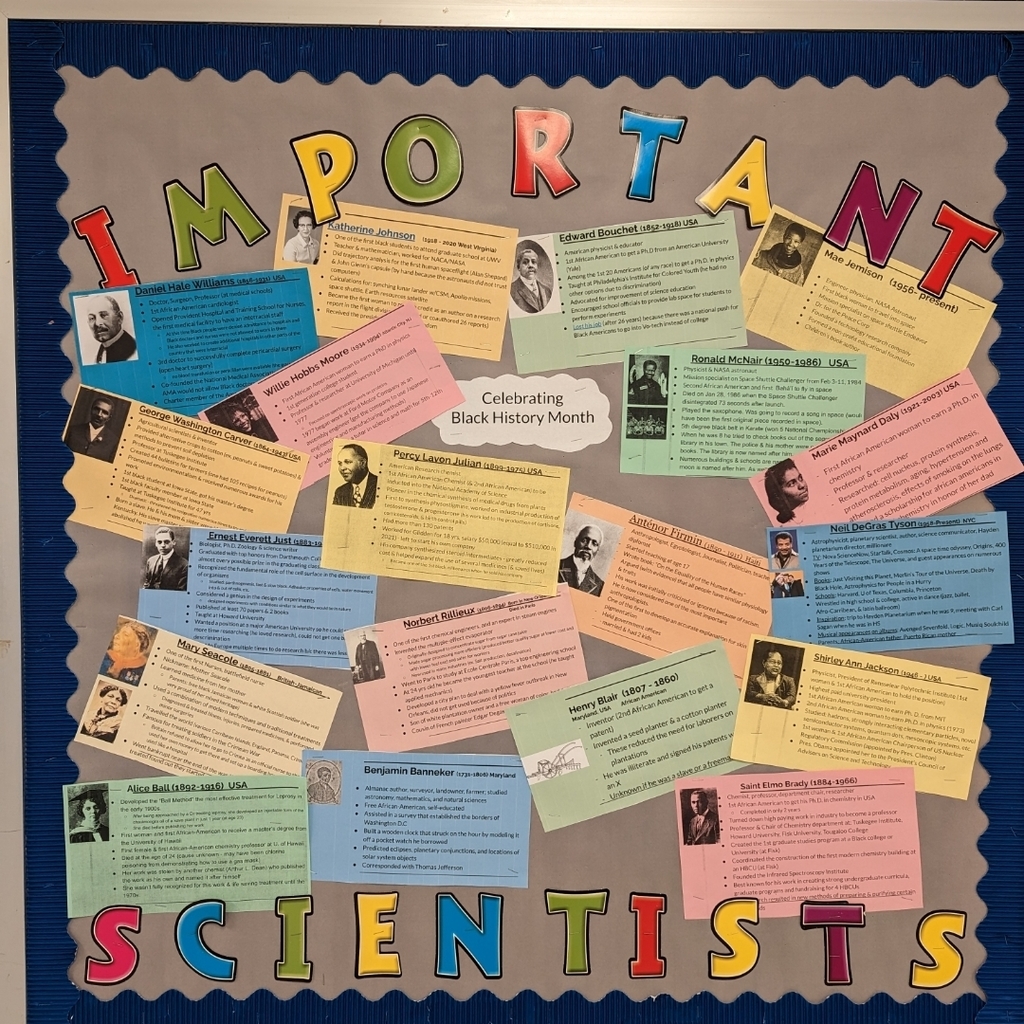 Bulletin board with information about important Black scientists 
